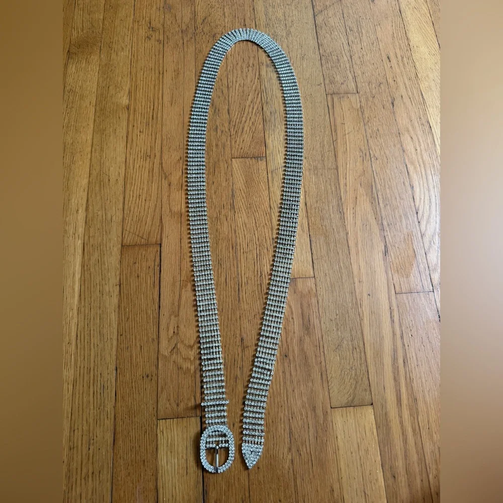Y2K Silver Rhinestone Belt Sz XL - Picture 6 of 9